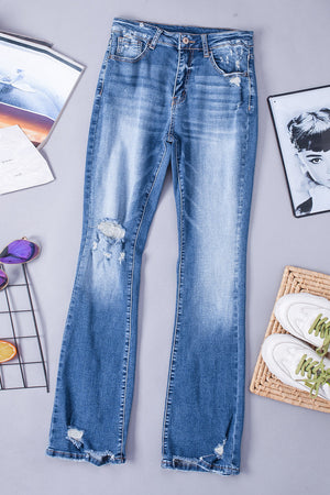 Distressed Flared Jeans with Pockets - ONLINE EXCLUSIVE