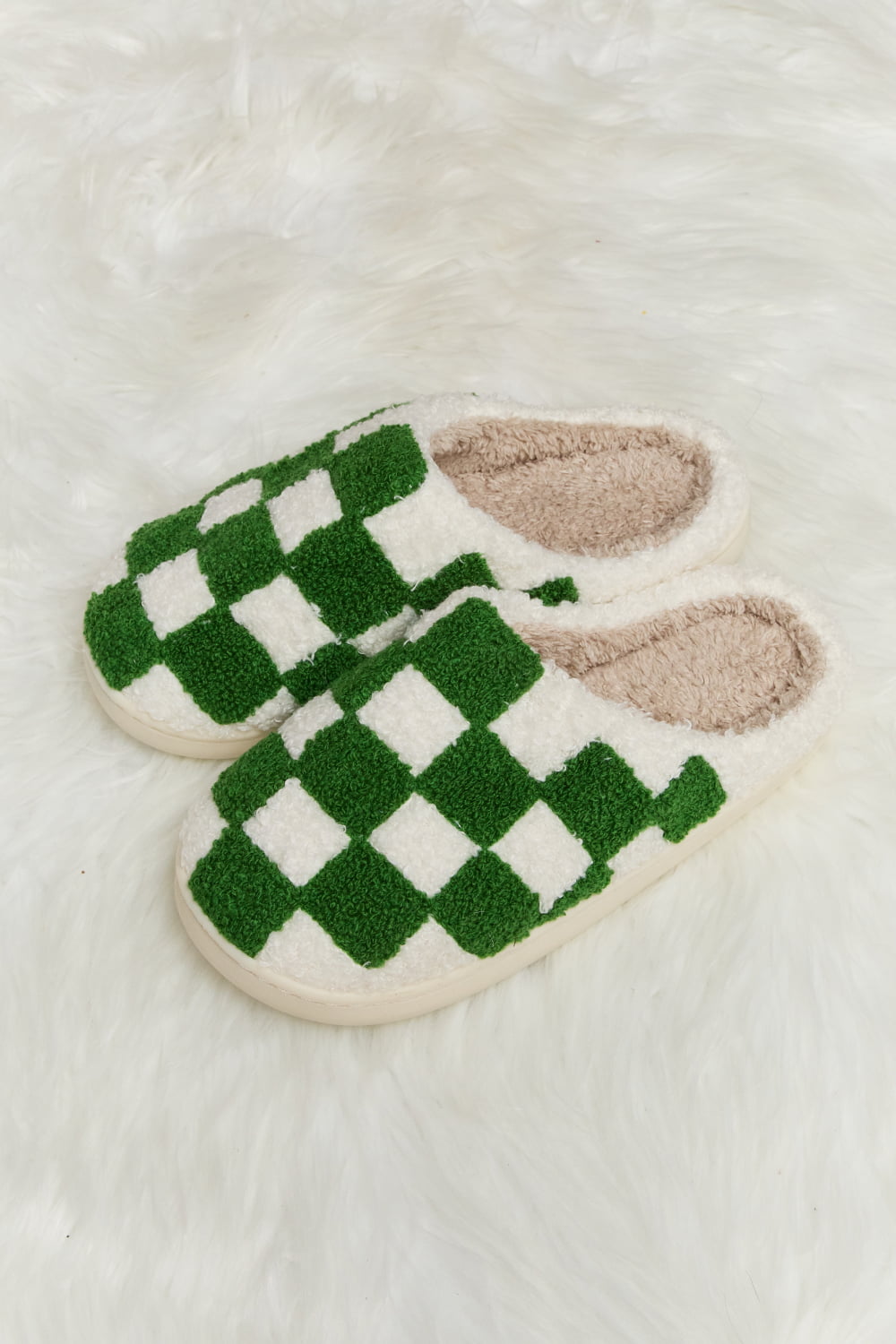 Checkered Plush Slide Slippers - ONLINE EXCLUSIVE