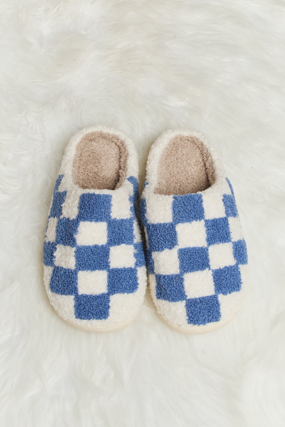 Checkered Plush Slide Slippers - ONLINE EXCLUSIVE