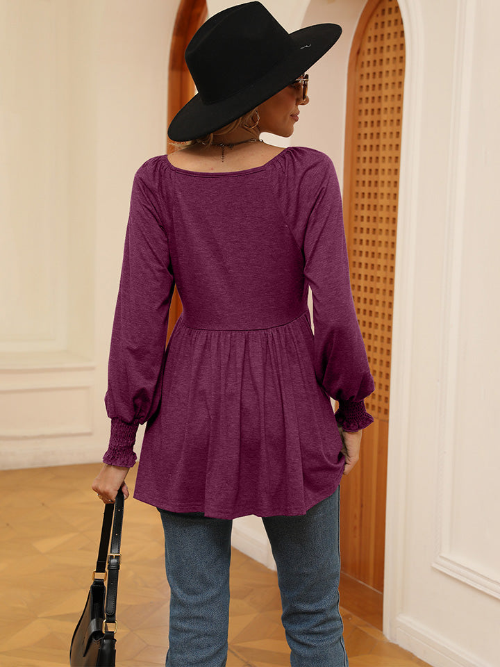 V-Neck Lantern Sleeve Blouse - ONLINE EXCLUSIVE