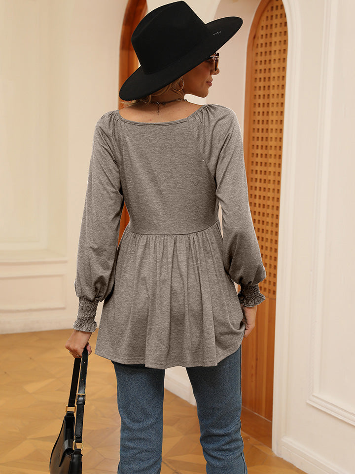 V-Neck Lantern Sleeve Blouse - ONLINE EXCLUSIVE