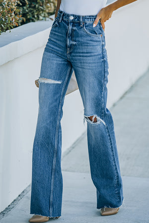 High-Rise Distressed Raw Hem Jeans - ONLINE EXCLUSIVE