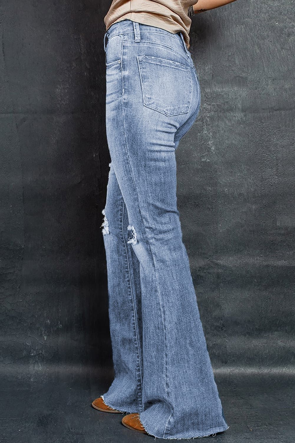 Distressed Raw Hem Flare Jeans - ONLINE EXCLUSIVE