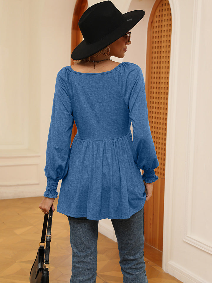 V-Neck Lantern Sleeve Blouse - ONLINE EXCLUSIVE