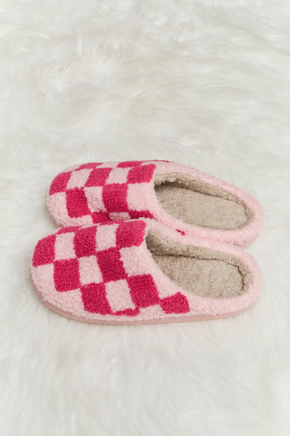 Checkered Plush Slide Slippers - ONLINE EXCLUSIVE