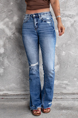Distressed Flared Jeans with Pockets - ONLINE EXCLUSIVE