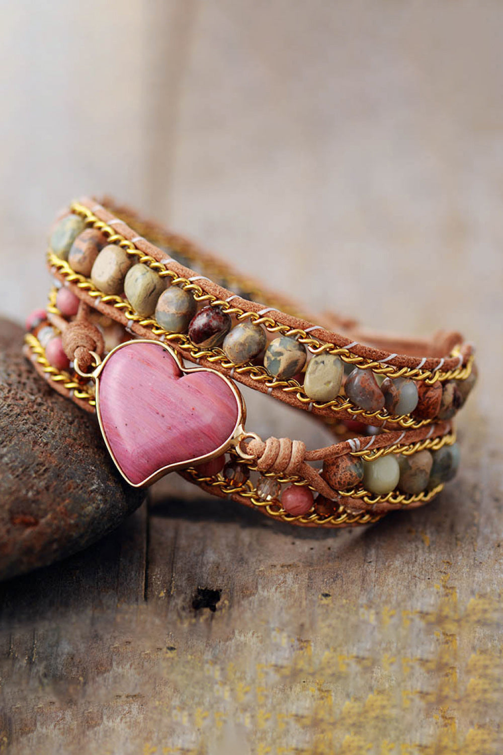 Handmade Heart Shape Triple Layer Beaded Bracelet - ONLINE EXCLUSIVE