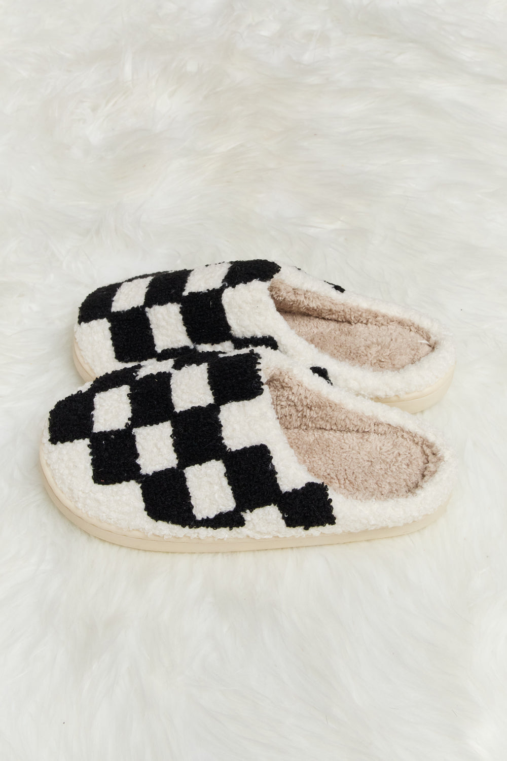 Checkered Plush Slide Slippers - ONLINE EXCLUSIVE