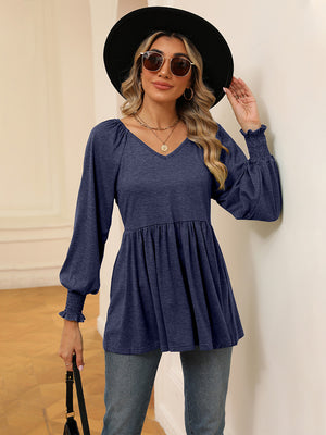 V-Neck Lantern Sleeve Blouse - ONLINE EXCLUSIVE