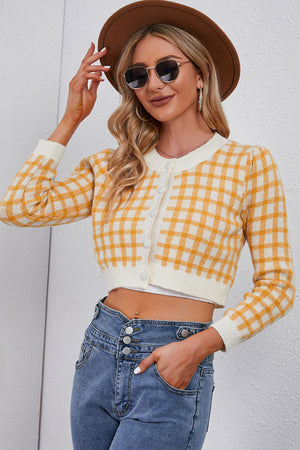 Plaid Buttoned Cropped Cardigan - ONLINE EXCLUSIVE