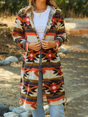 Tribal Vibes Hooded Cardigan with Pockets - ONLINE EXCLUSIVE