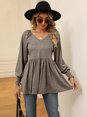 V-Neck Lantern Sleeve Blouse - ONLINE EXCLUSIVE