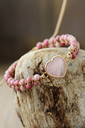 Rose Quartz Heart Beaded Bracelet - ONLINE EXCLUSIVE