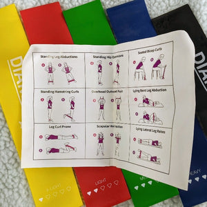 Resistance Loop Exercise Bands with Guide and Bag - Set of 5
