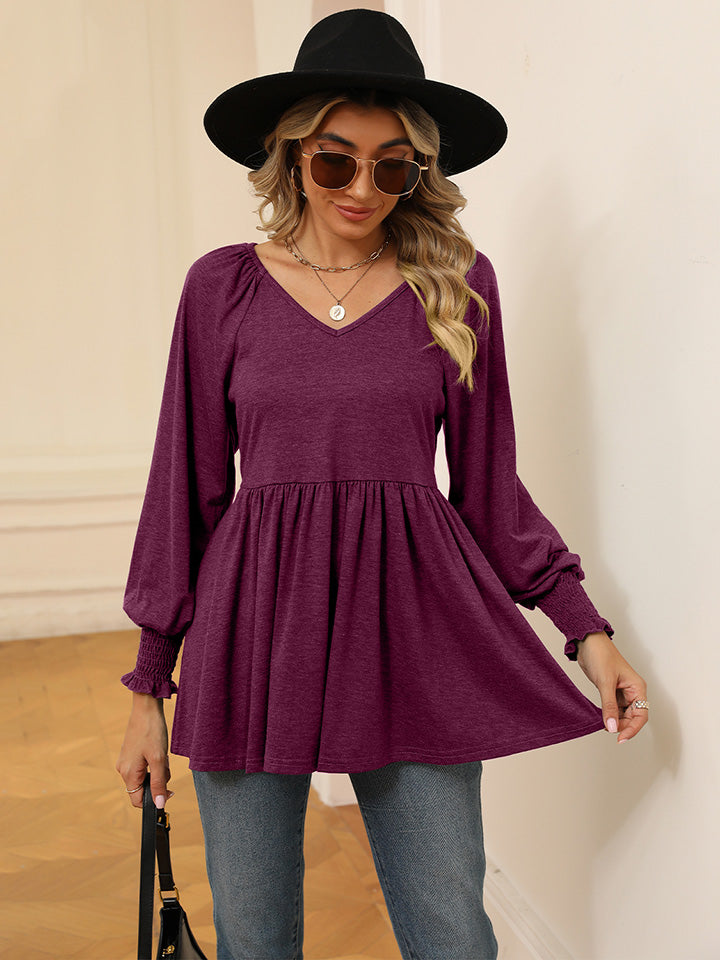 V-Neck Lantern Sleeve Blouse - ONLINE EXCLUSIVE