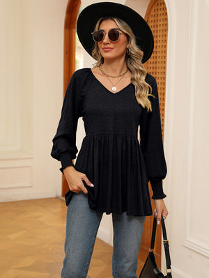 V-Neck Lantern Sleeve Blouse - ONLINE EXCLUSIVE