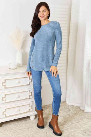 Round Neck Ribbed Long Sleeve T-Shirt