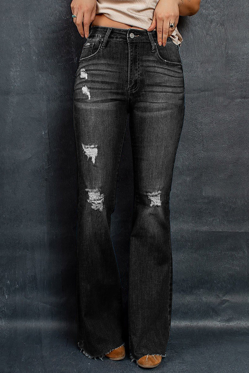 Distressed Raw Hem Flare Jeans - ONLINE EXCLUSIVE