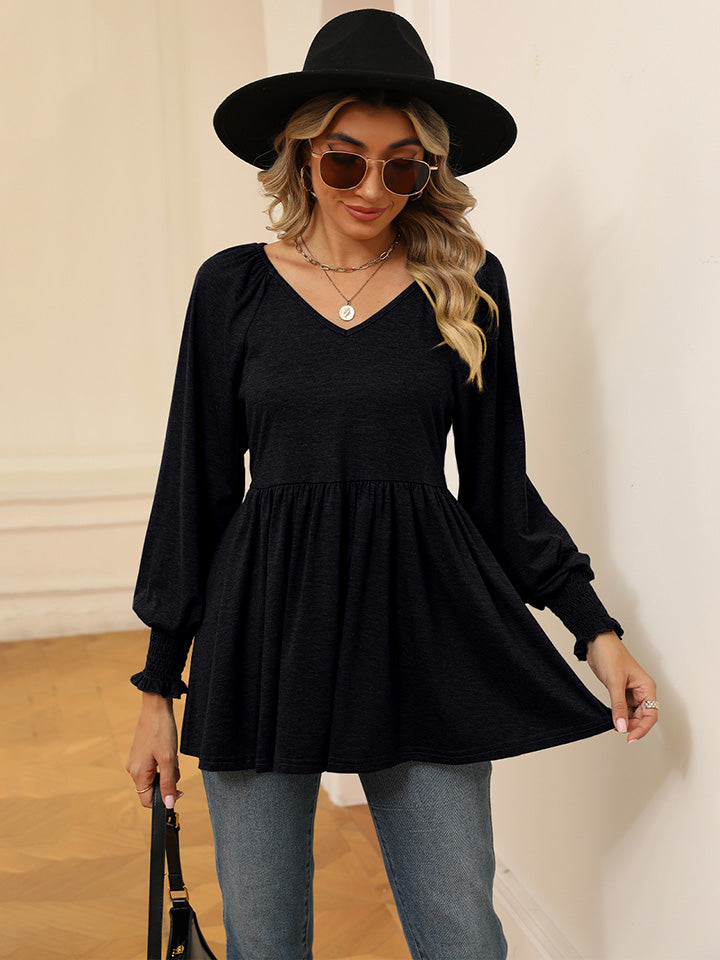 V-Neck Lantern Sleeve Blouse - ONLINE EXCLUSIVE