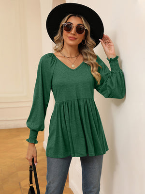 V-Neck Lantern Sleeve Blouse - ONLINE EXCLUSIVE