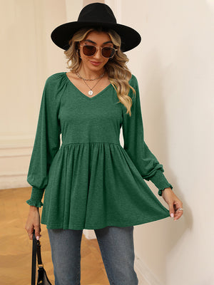 V-Neck Lantern Sleeve Blouse - ONLINE EXCLUSIVE