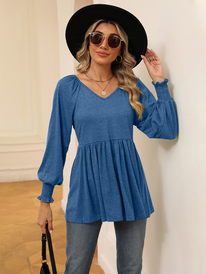 V-Neck Lantern Sleeve Blouse - ONLINE EXCLUSIVE