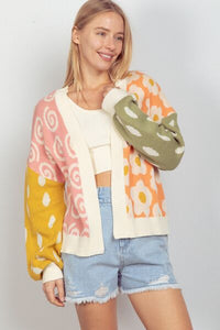 VERY J Color Block Open Front Long Sleeve Cardigan