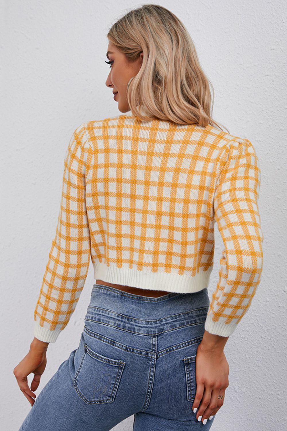 Plaid Buttoned Cropped Cardigan - ONLINE EXCLUSIVE