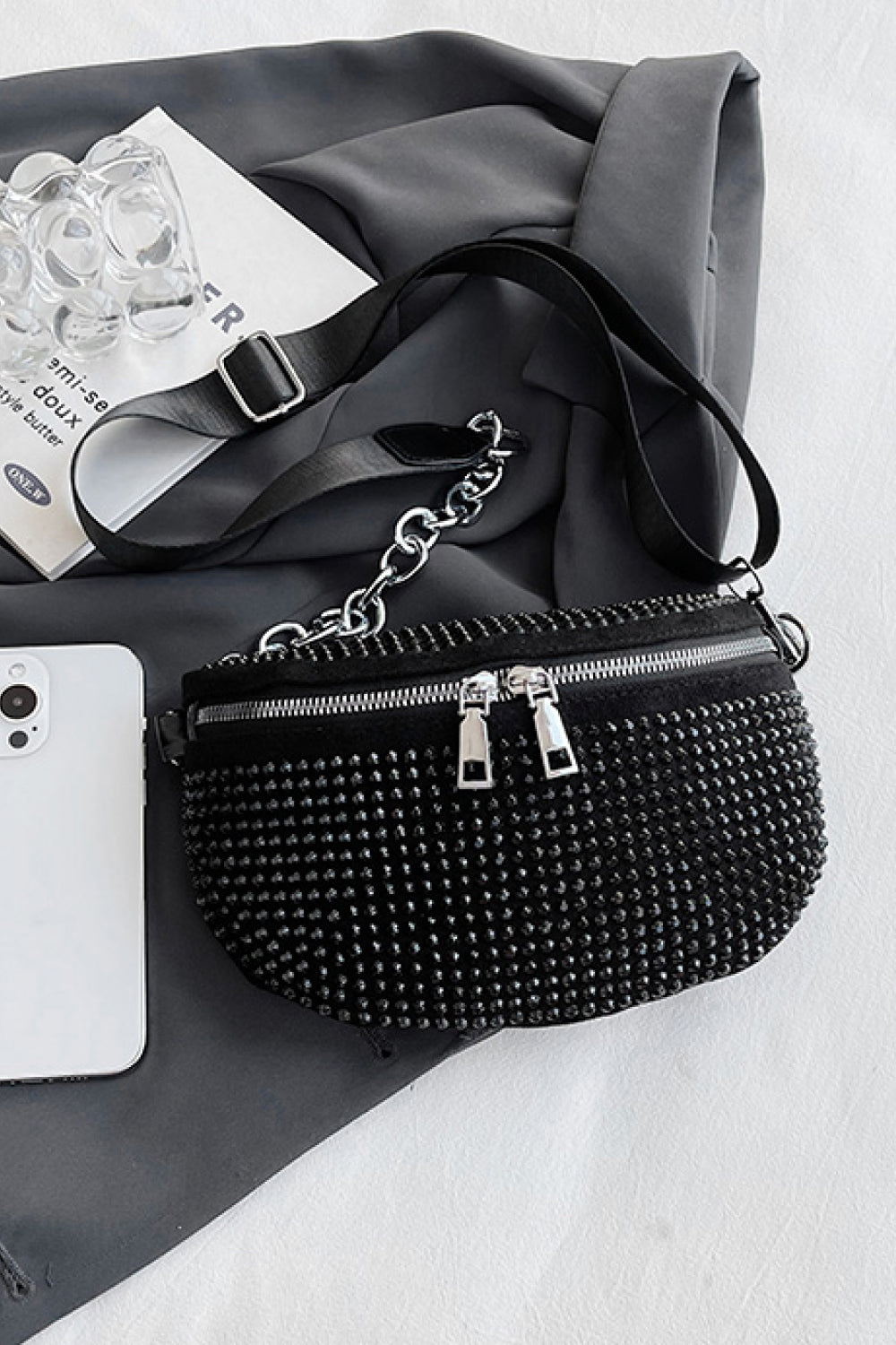 Rhinestone PU Leather Sling Bag - ONLINE EXCLUSIVE