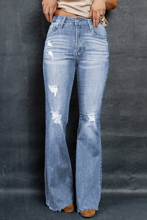 Distressed Raw Hem Flare Jeans - ONLINE EXCLUSIVE