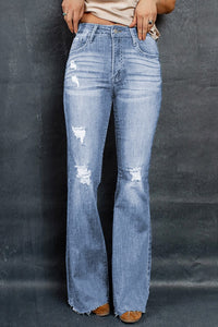 Distressed Raw Hem Flare Jeans - ONLINE EXCLUSIVE