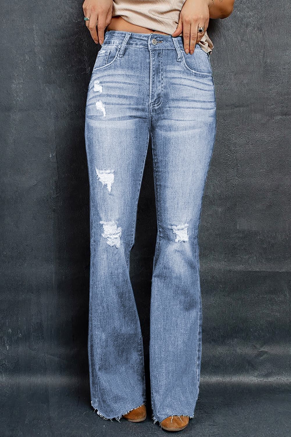 Distressed Raw Hem Flare Jeans - ONLINE EXCLUSIVE