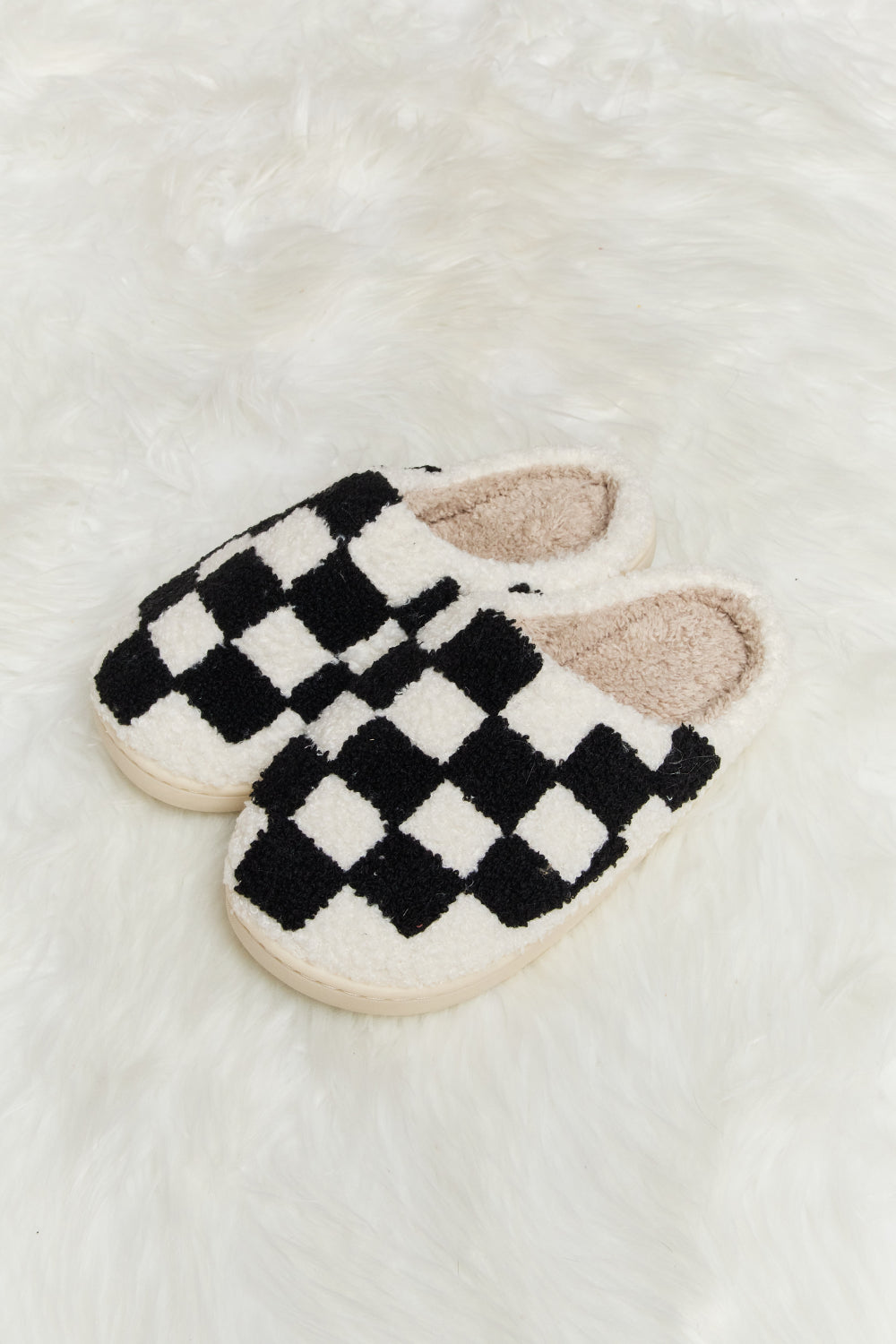 Checkered Plush Slide Slippers - ONLINE EXCLUSIVE