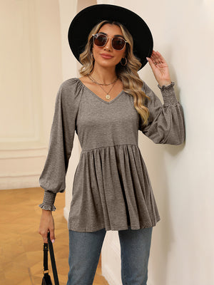 V-Neck Lantern Sleeve Blouse - ONLINE EXCLUSIVE