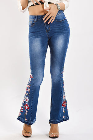 Flower Embroidery Wide Leg Jeans - ONLINE EXCLUSIVE