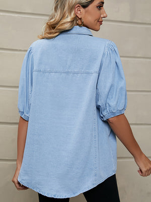 Puff Sleeve Denim Shirt - ONLINE EXCLUSIVE