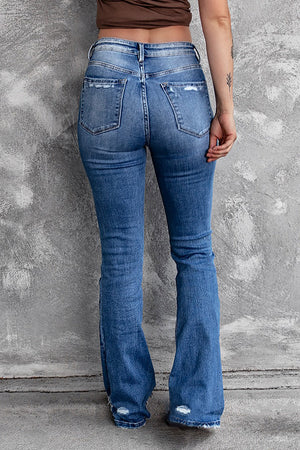 Distressed Flared Jeans with Pockets - ONLINE EXCLUSIVE