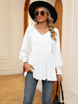 V-Neck Lantern Sleeve Blouse - ONLINE EXCLUSIVE