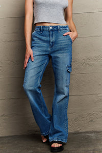 Kancan Holly High Waisted Cargo Flare Jeans - ONLINE EXCLUSIVE