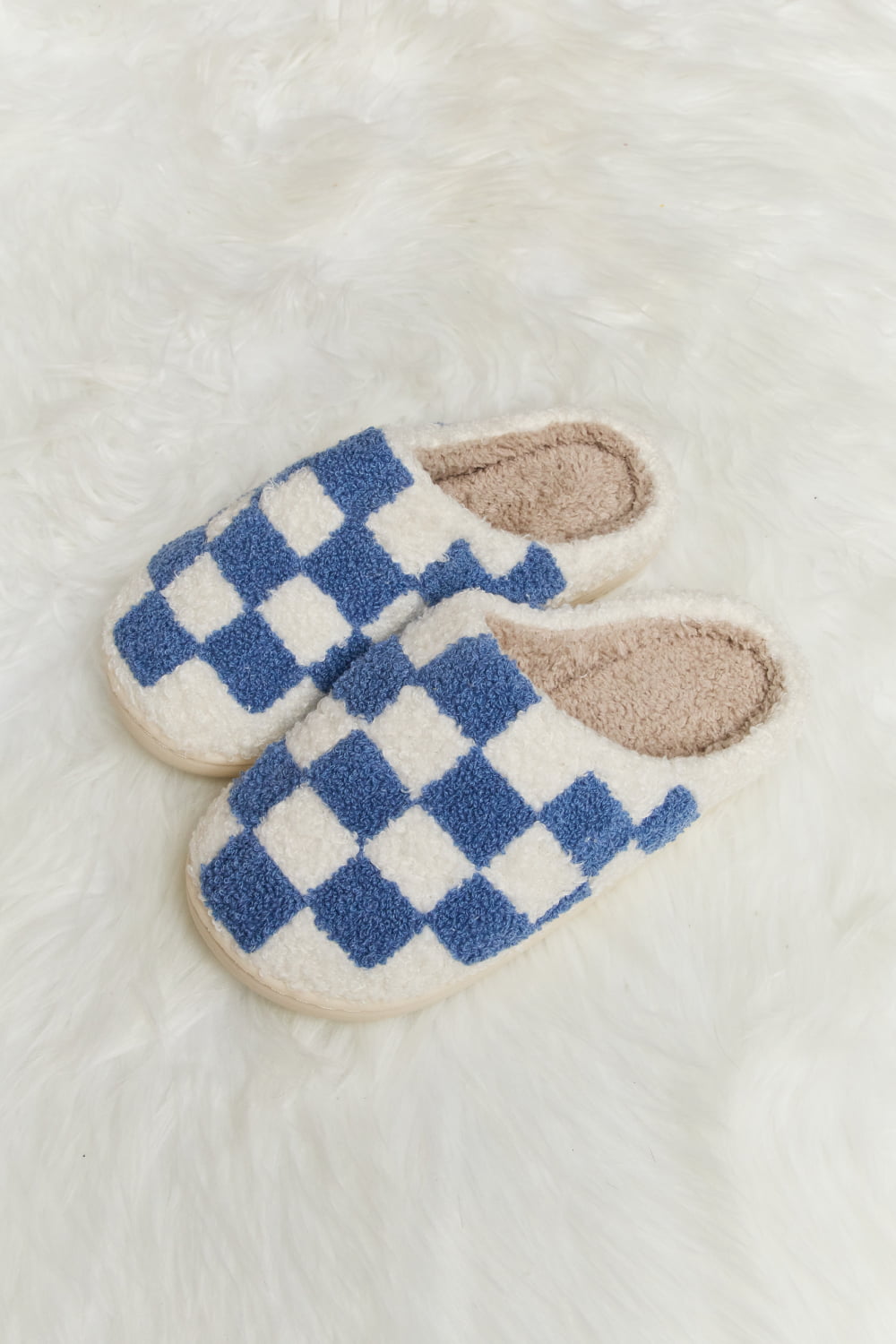 Checkered Plush Slide Slippers - ONLINE EXCLUSIVE