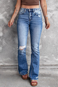 Distressed Flared Jeans with Pockets - ONLINE EXCLUSIVE