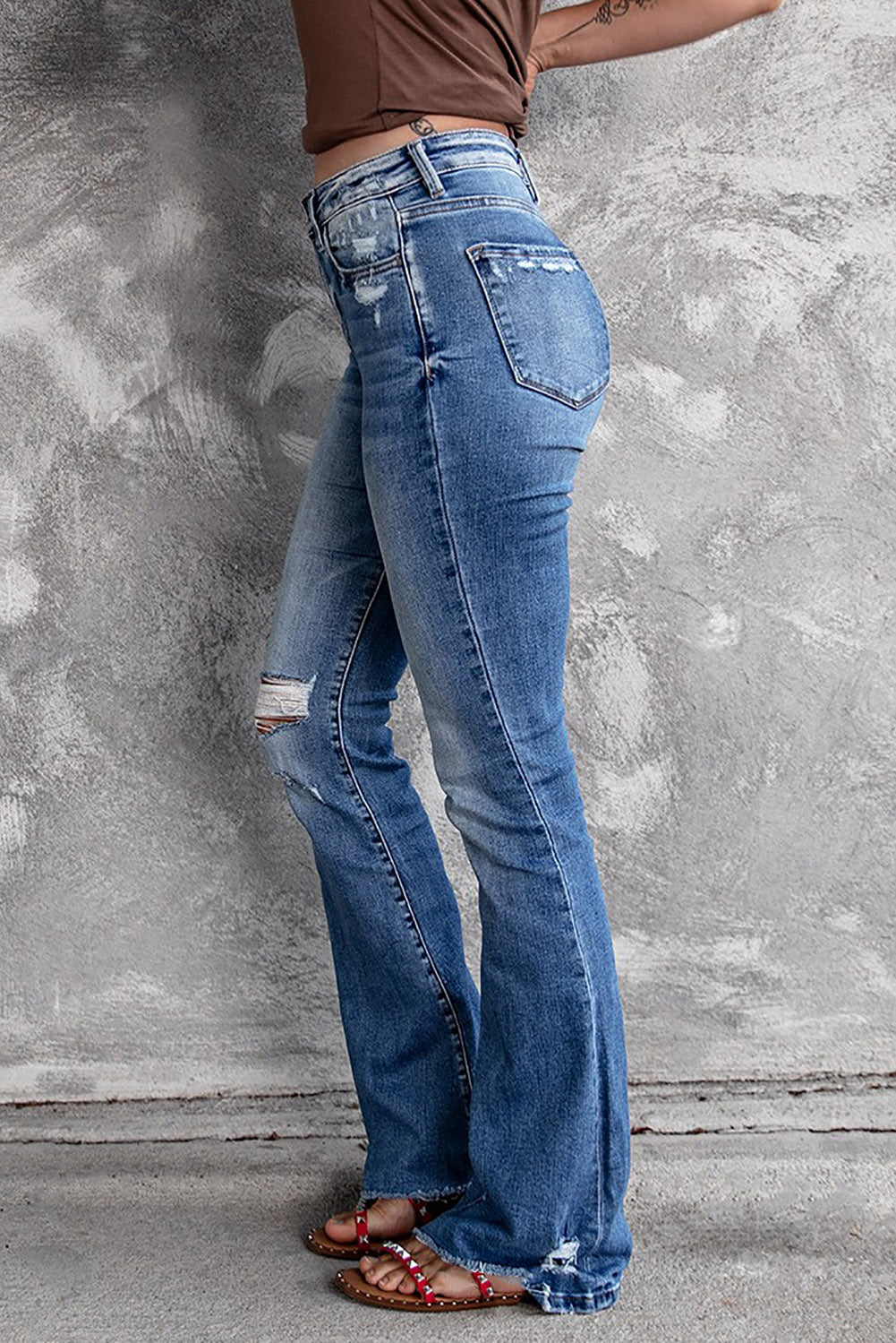 Distressed Flared Jeans with Pockets - ONLINE EXCLUSIVE