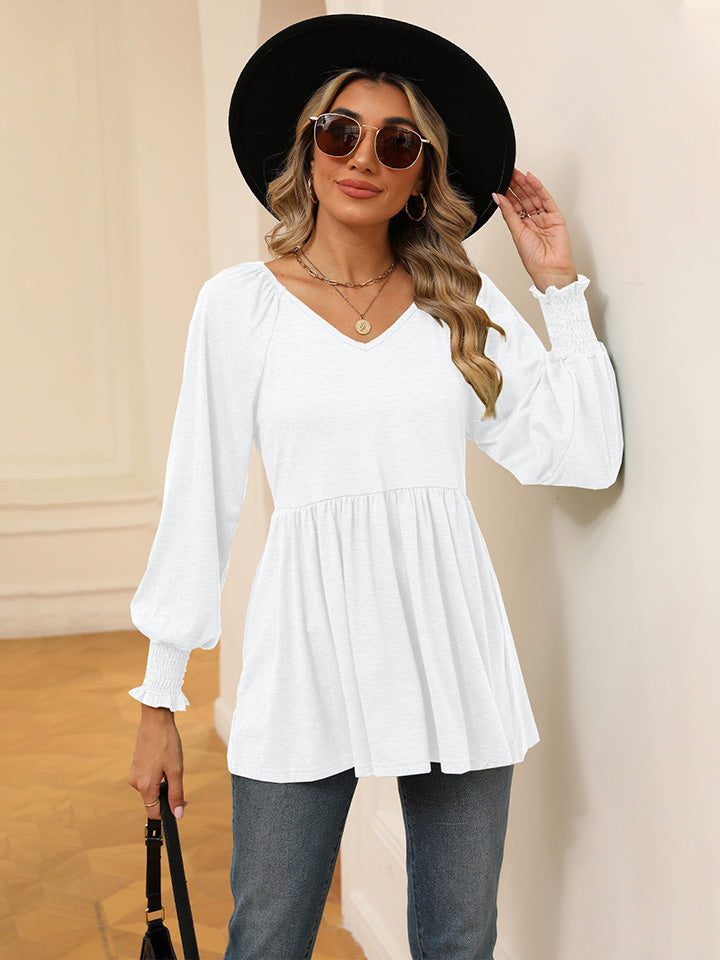 V-Neck Lantern Sleeve Blouse - ONLINE EXCLUSIVE