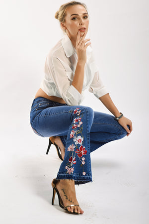Flower Embroidery Wide Leg Jeans - ONLINE EXCLUSIVE