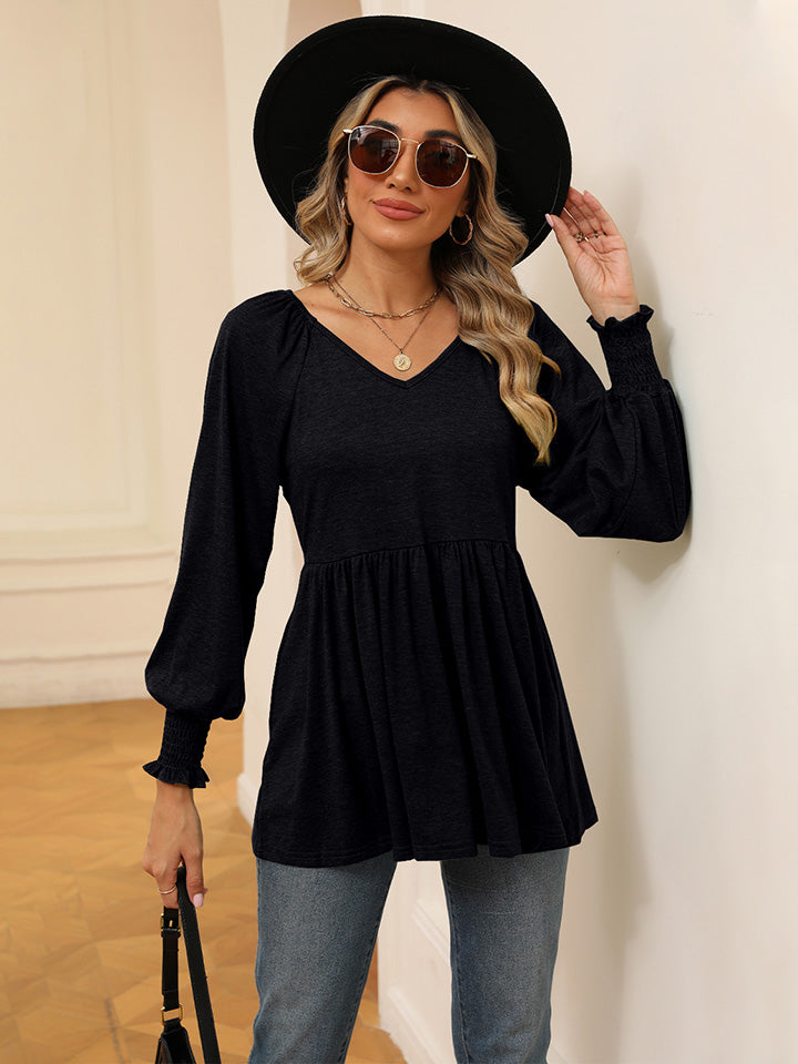 V-Neck Lantern Sleeve Blouse - ONLINE EXCLUSIVE