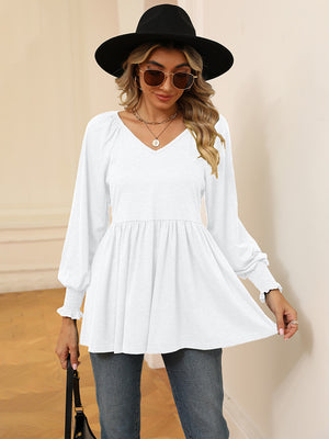 V-Neck Lantern Sleeve Blouse - ONLINE EXCLUSIVE