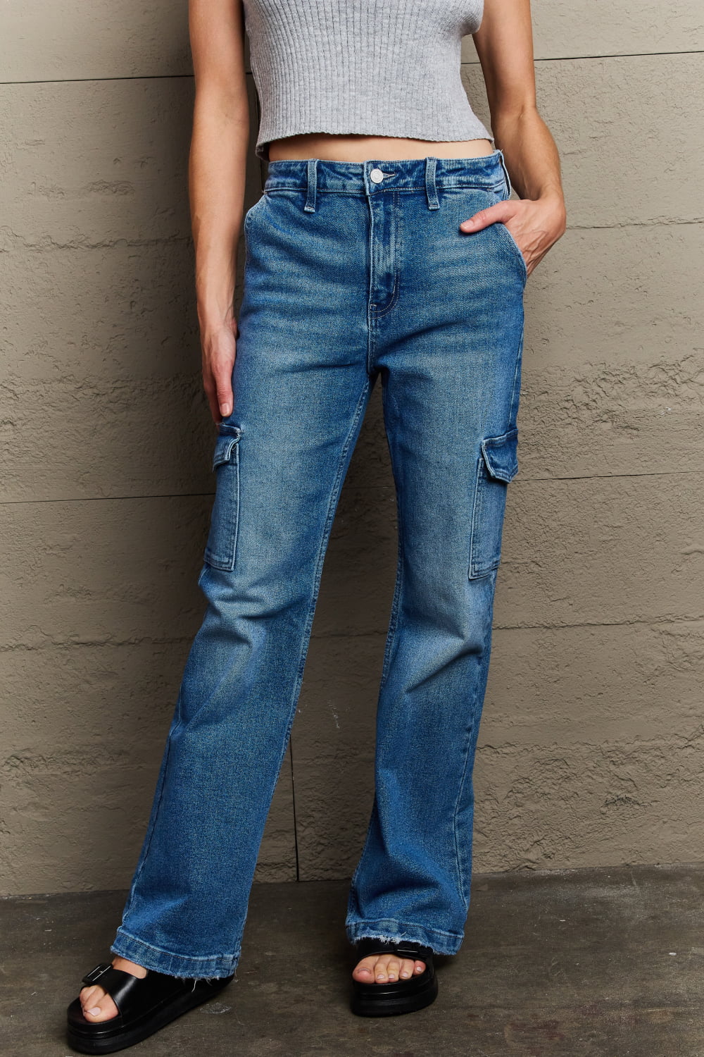 Kancan Holly High Waisted Cargo Flare Jeans - ONLINE EXCLUSIVE
