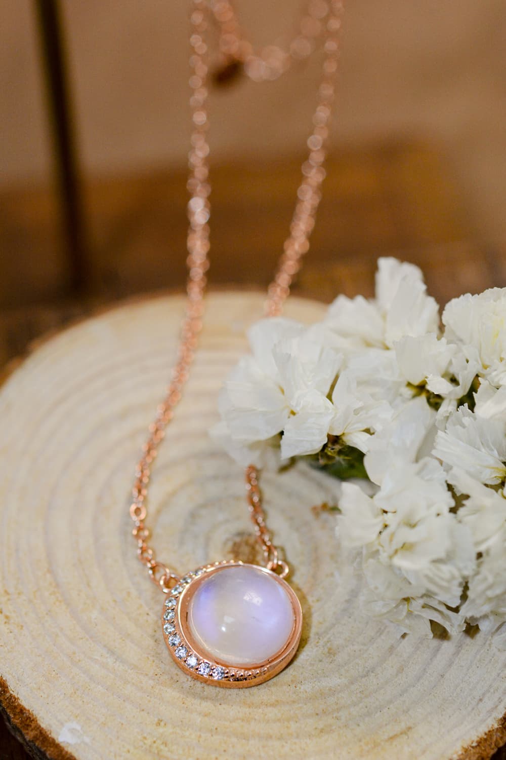 Natural Moonstone 18K Rose Gold 925 Sterling Silver Necklace - ONLINE EXCLUSIVE