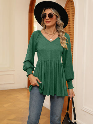 V-Neck Lantern Sleeve Blouse - ONLINE EXCLUSIVE