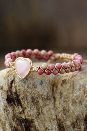 Rose Quartz Heart Beaded Bracelet - ONLINE EXCLUSIVE